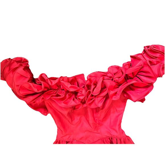 VTG ILGWU UNION MADE FORMAL RED SATIN DRESS Size 6 - Picture 5 of 6